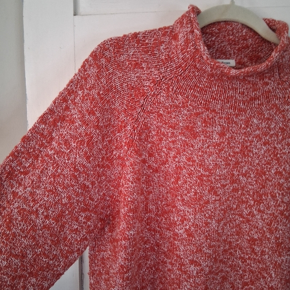 L.L. Bean Womens Coral/White Cotton Ragg Funnelneck Pullover Space Dye Sweater - Picture 5 of 16